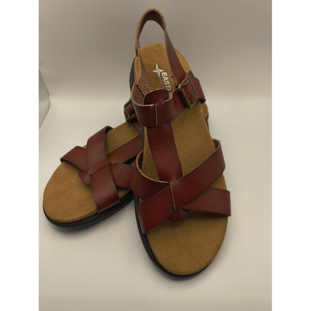 Eastland Leather Strappy Sandals 10.5 Womens Brown‎ Slingback Flat Buckle